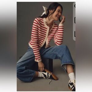 ANTHROPOLOGIE NVLT Striped Sweater Lady Jacket Cardigan